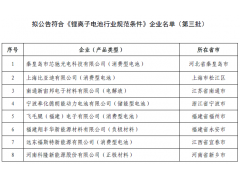 關于擬公告符合《鋰離子電池行業規范條件》企業名單（第三批）的公示